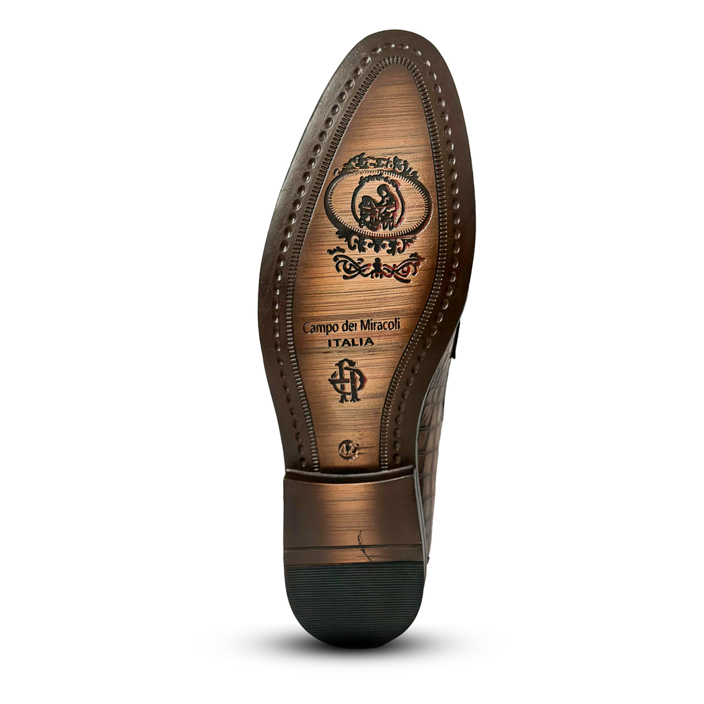 Men's Brown Croc Textured Leather Loafers