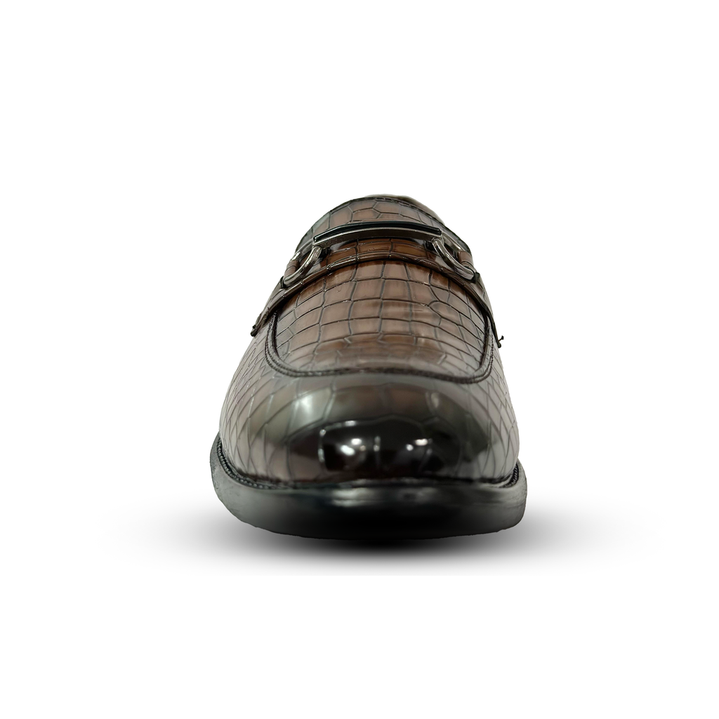 Men's Brown Croc Textured Leather Loafers