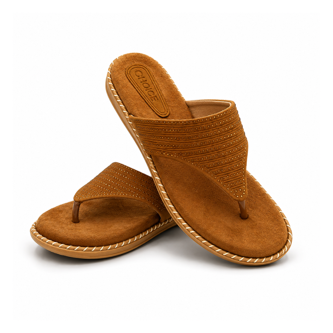 Sudbury Women's Brown Toe-Ring Slippers — front view showing cushioned footbed and toe ring