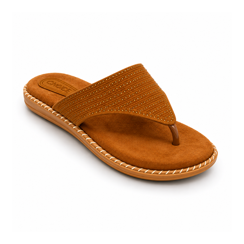 op view of Sudbury Women's Brown Toe-Ring Slippers showing open toe design
