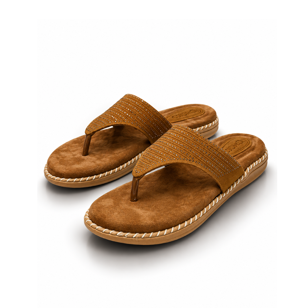 Close-up of Sudbury Women's Cushioned Toe-Ring Slippers showing soft sole and toe ring detail