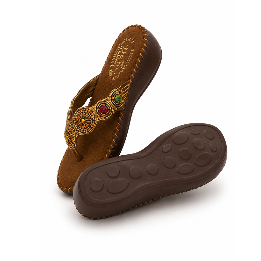Sudbury Women's Ethnic Comfort Slippers – Pair Angled Right View